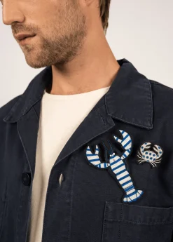 Striped lobster embroidered brooch