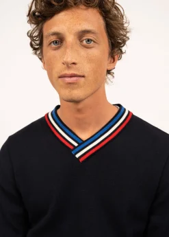 Wool jumper with contrasting V neck